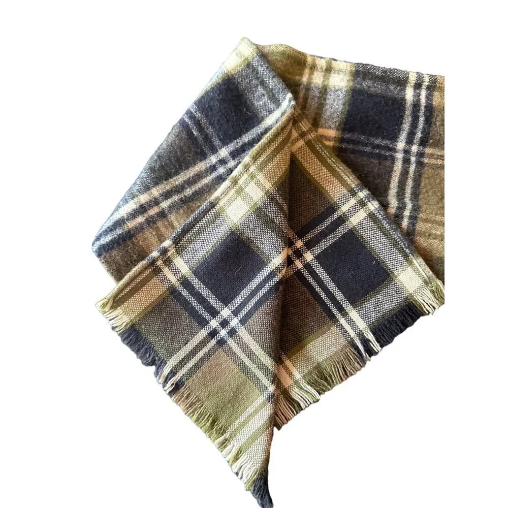 Vintage Wool Plaid Scarf Black/Green Unisex Winter‎ Fashion Accessory